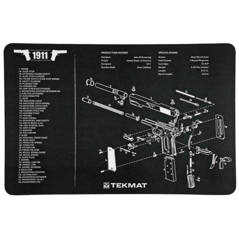 Tekmat, 1911 Pistol Mat, 11"X17", Includes Small Microfiber Tektowel, Black, Packed In Tube