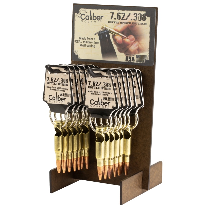 Caliber Gourmet, 308 Bottle Opener Keychain Display, 24 Keychains, Gold