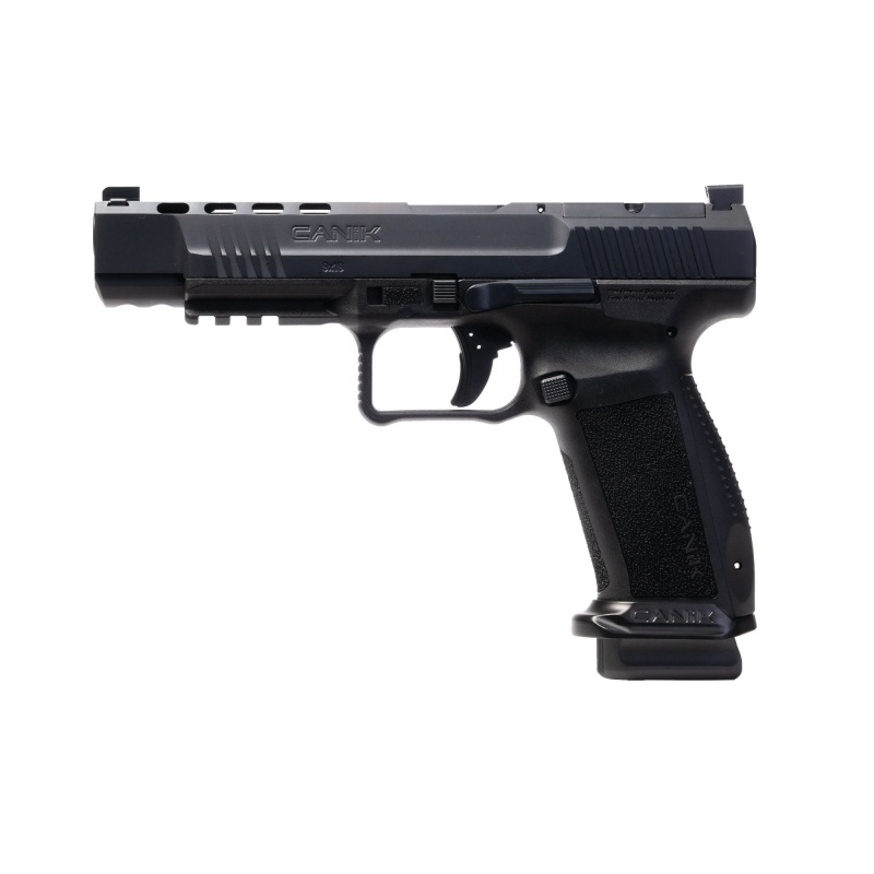 Canik, Mete Sfx, Striker Fired, Semi-Automatic, Polymer Frame Pistol, Full Size, 9Mm, 5.2" Barrel, Matte Finish, Black, 3 Dot White Sights, Flared Magwell, Optic Ready, 10 Rounds, 2 Magazines, Includes Holster And Hard Case
