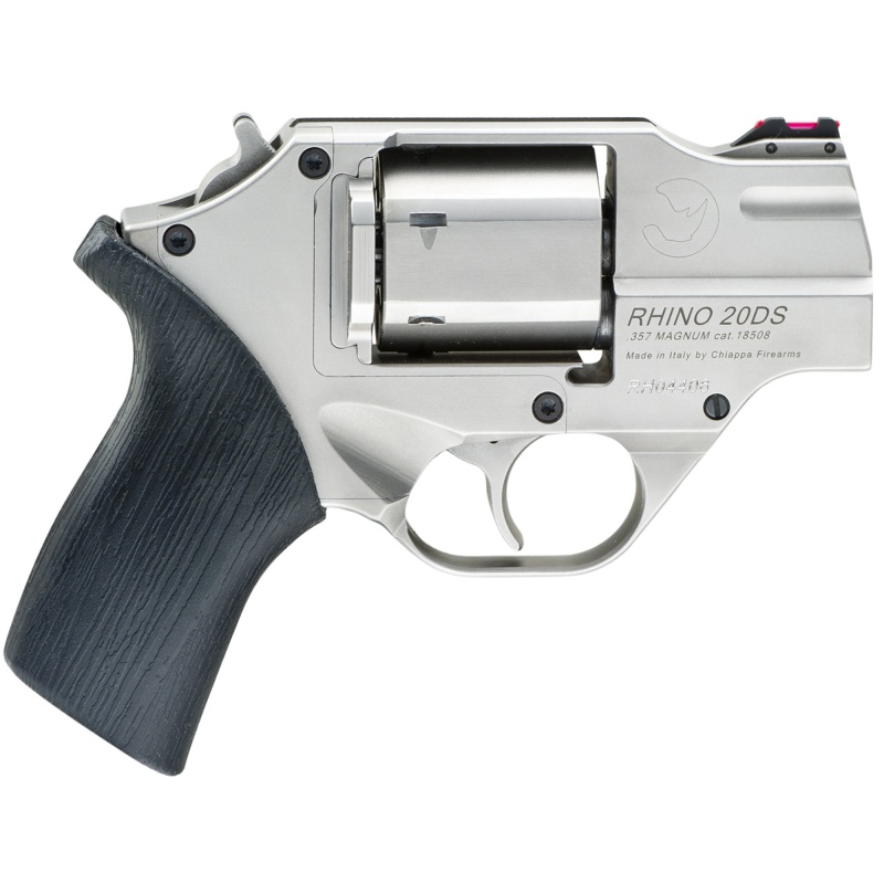 Chiappa Firearms, Rhino 200Ds Revolver, Double Action/Single Action, 357 Magnum/38 Special, 2" Barrel, Alloy, Nickel Finish, Rubber Grips, 6 Rounds, Includes Leather Holster And 3 Moon Clips
