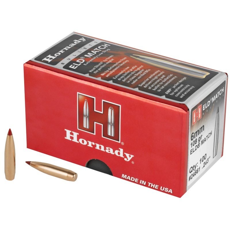 Hornady, Eld-M, .243 Diameter, 6Mm/243 Winchester, 108 Grain, Ballistic Tip, 100 Count
