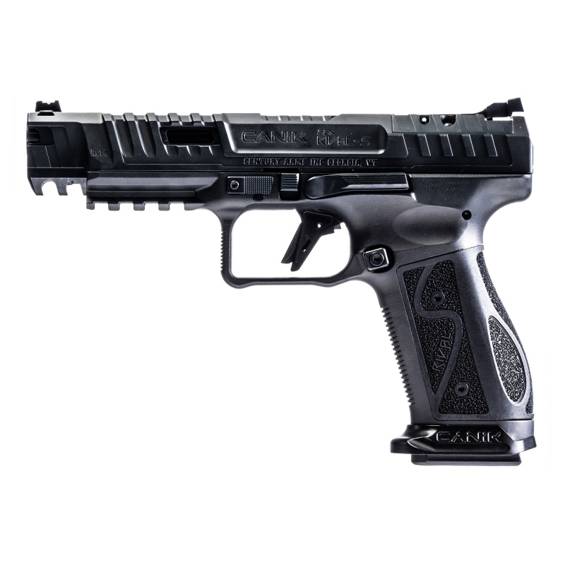 Canik, Sfx Rival-S Darkside, Striker Fire, Semi-Automatic, Steel Frame Pistol, Full Size, 9Mm, 5" Barrel, Matte Finish, Darkside, Optics Ready, Fiber Optic Front Sight, Co-Witness Sights, 18 Rounds, 2 Magazines, Includes Competition Holster, (5) Optic Plates, (3) Sized Grips, (2) Aluminum Magazine Base Plates, Speed Loader, Cleaning Kit, Tool Kit & Punch