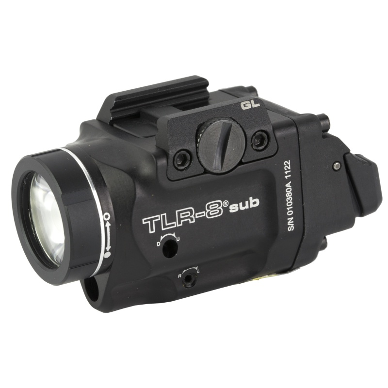 Streamlight, Streamlight Tlr-8 Sub, White Led With Red Laser, Fits Glock 43X/48 Mos, 500 Lumens, Anodized Finish, Black, Includes (1) Cr123a Battery, Low And High Switches