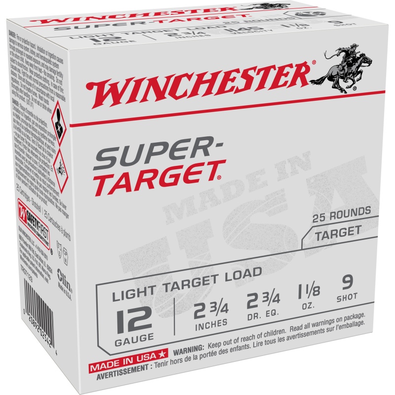 Winchester Ammunition, Super Target, 12 Gauge 2.75", #9, 1 1/8 Oz, 25 Round Box