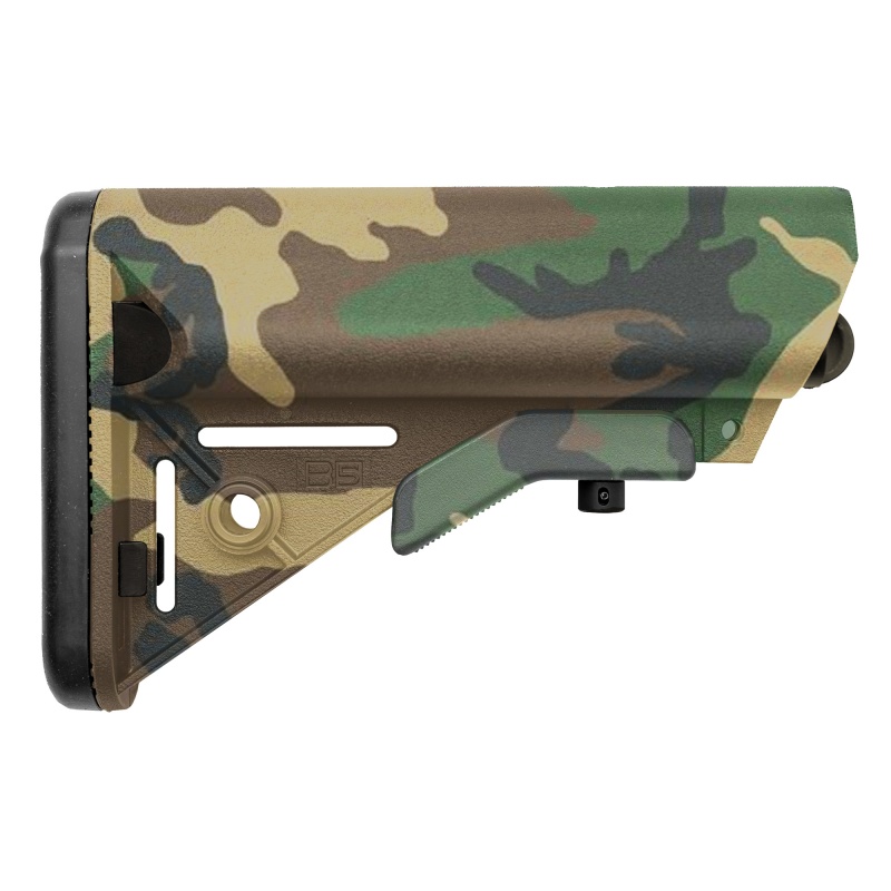 B5 Systems, Sopmod Stock, Woodland Camo, W/ Quick Detach Mount, Double The Resin And Glass Of Prior Sopmod Stock, Makes This Stock 2-3 Times Stronger., Mil Spec