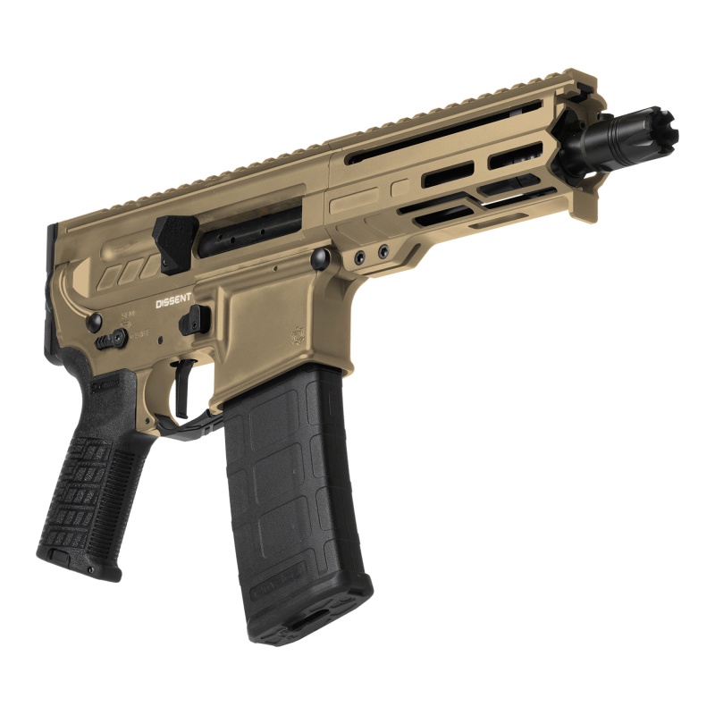 Cmmg, Dissent Mk4, Semi-Automatic Pistol, 300 Blackout, 6.5" Barrel, Cerakote Finish, Coyote Tan, Cmmg Zeroed Linear Compensator, 5.5" Free Float M-Lok Handguard, Zeroed Pistol Grip, 1913 Picatinny Rail End Cap, Manual Safety, 30 Rounds, 2 Magazines