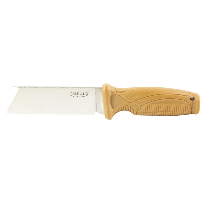 Camillus, Swedge, Fixed Blade Knife, Plain Edge, Tan Abs Handle, Satin Finish, Silver, Chisel Point, 4.3" Blade Length, 8.5" Overall Length, 420 Stainless Steel Blade, Includes Polymer Sheath