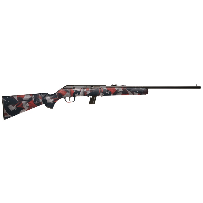 Savage Arms, 64F, Semi-Automatic Rifle, 22Lr, 21" Barrel, Matte Finish, Red/White/Blue Synthetic Stock, Adjustable Sights, 10 Rounds, 1 Magazine, Right Hand