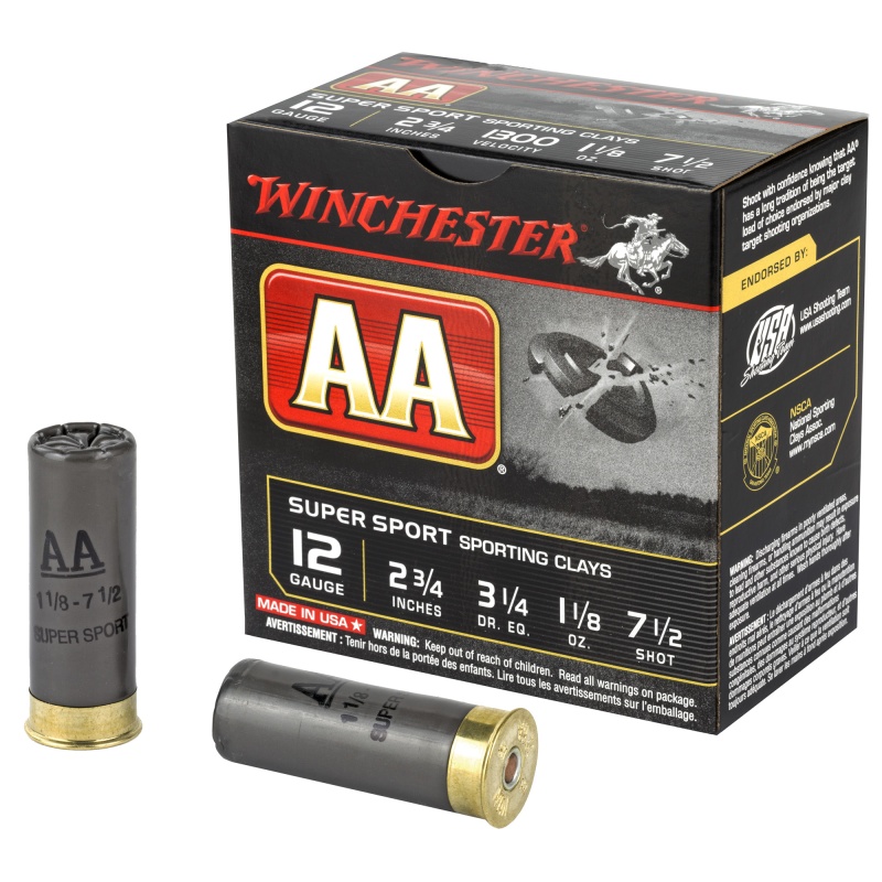 Winchester Ammunition, Aa Supersport Sporting Clay, 12 Gauge, 2.75", #7.5, 1.125 Oz., Shotshell, 25 Round Box