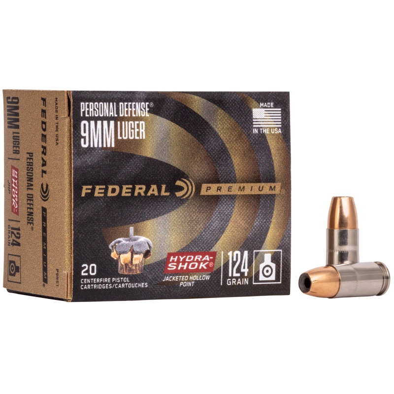 Federal, Hydra-Shok, 9Mm, 124 Grain, Hollow Point, 20 Round Box
