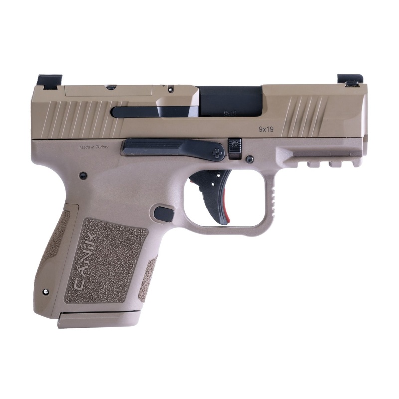 Canik, Mete Mc9, Semi-Automatic, Striker Fired, Polymer Frame Pistol, Micro Compact, 9Mm, 3.18" Barrel, Matte Finish, Flat Dark Earth, Optic Ready, 2 Magazines, (1)-12 Round, (1)-15 Round, Includes 3 Grip Back Straps, Magazine Loader, Custom Holster, Canik Punch And Tool Kit, Cleaning Brush And Jag, Hard Case