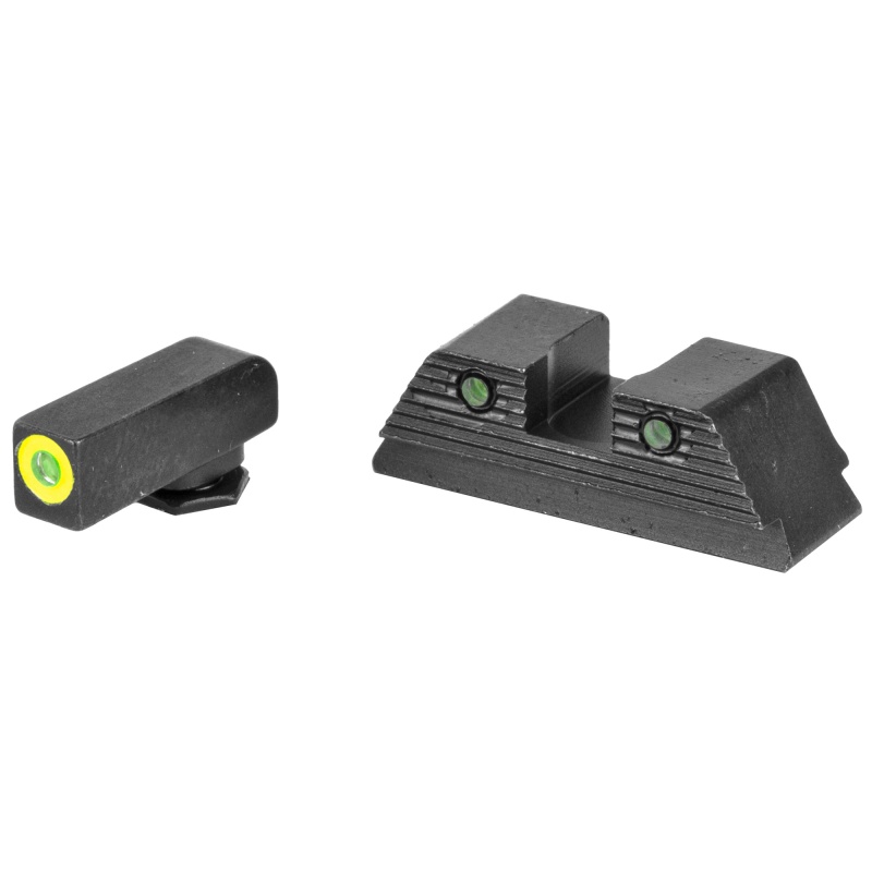Ameriglo, Trooper, Sight, Fits Glock 20/21/29/30/31/32/36/40/41, Green Tritium Lumilime Outline Front, Green Tritium Black Serrated Rear, Front/Rear