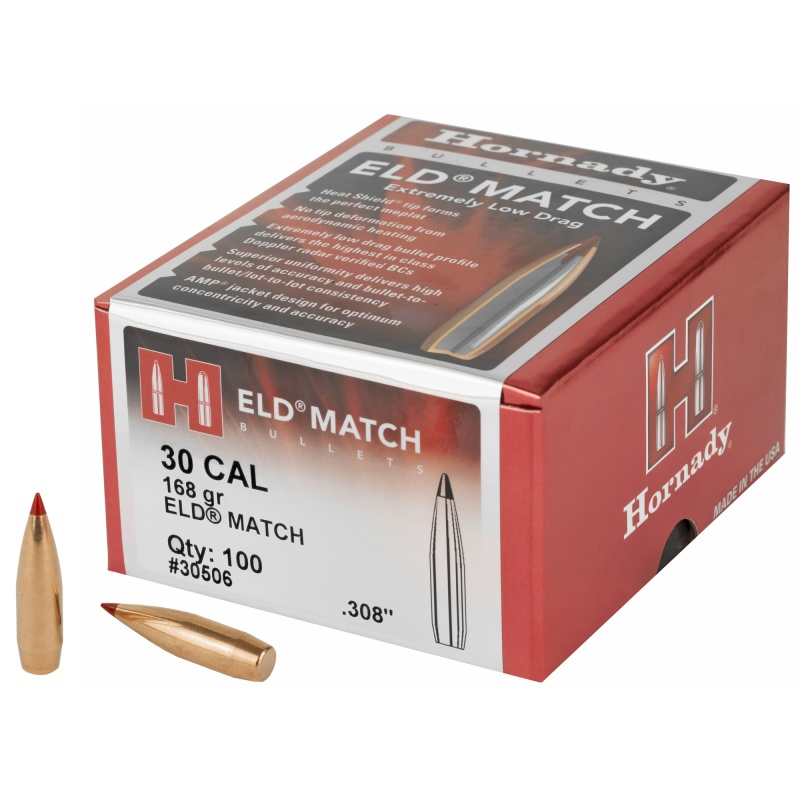 Hornady, Eld-M, .308 Diameter, 30 Caliber, 168 Grain, Ballistic Tip, 100 Count