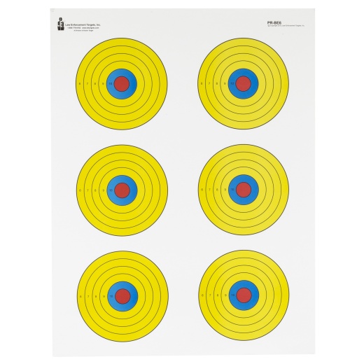 Action Target, Action Target, Pr-Be6, High Visibility Fluorescent Yellow, 6 Bull's-Eye Target, Blue/Red/Yellow, 17.5"X23", 100 Per Box