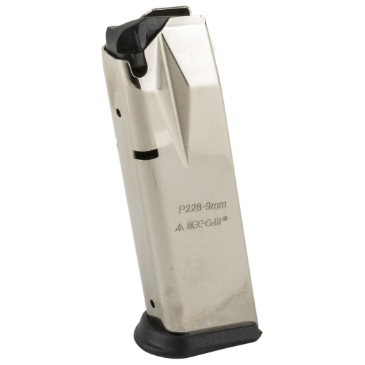Mec-Gar Usa, Pistol Magazine, 9Mm, 15 Rounds, Fits Sig P228 Pistols, Steel, Silver, Nickel Finish