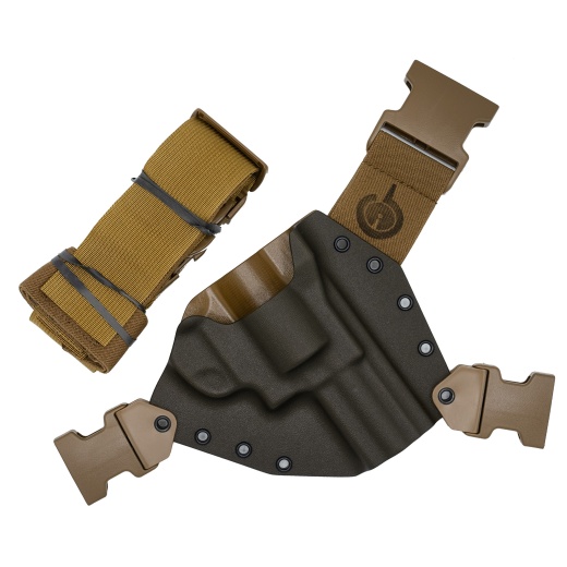 Gunfightersinc, Kenai Chest Holster, Kydex Shell, Nylon Harness, Fits Smith & Wesson L-Frame Revolver, Gray Shell, Coyote Brown Harness, Right Hand