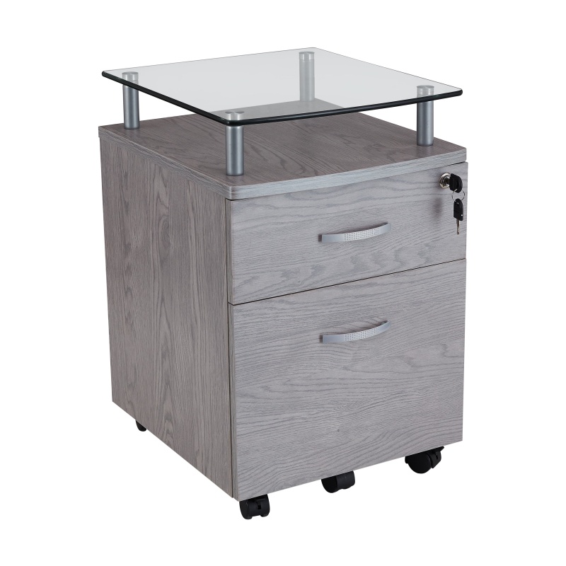 Techni Mobili Rolling File Cabinet With Glass Top