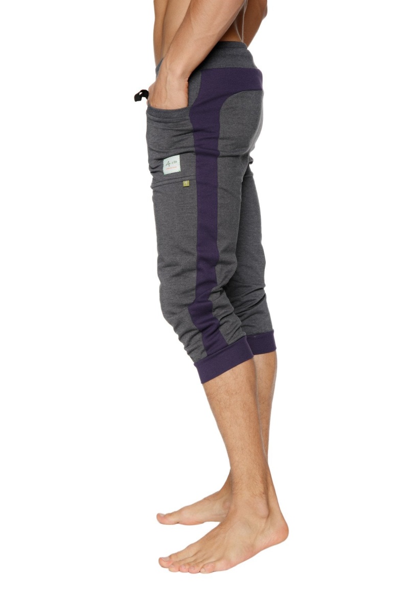 Cuffed yoga pants charcoal w eggplant 