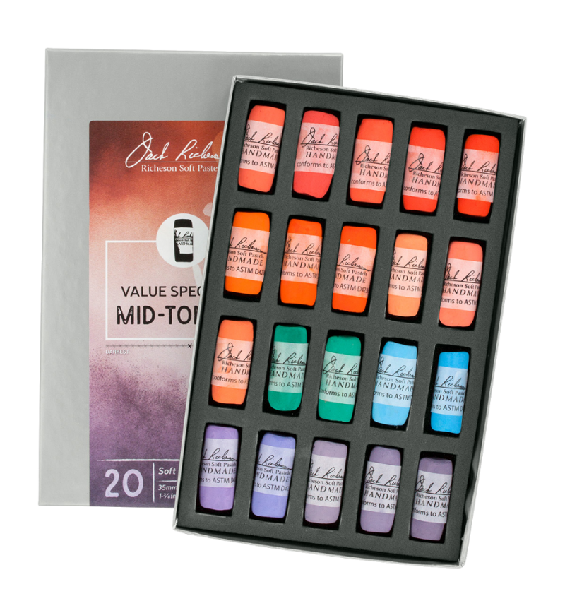 Richeson Soft Handrolled Pastels Set Of 20 - Color: Value Spectrum Mid-Tones 4