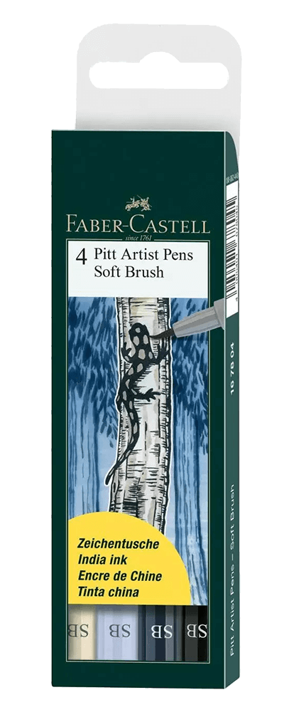 Faber-Castell Pitt Artist Pen Soft Brush Grey Shades Wallet Set Of 4