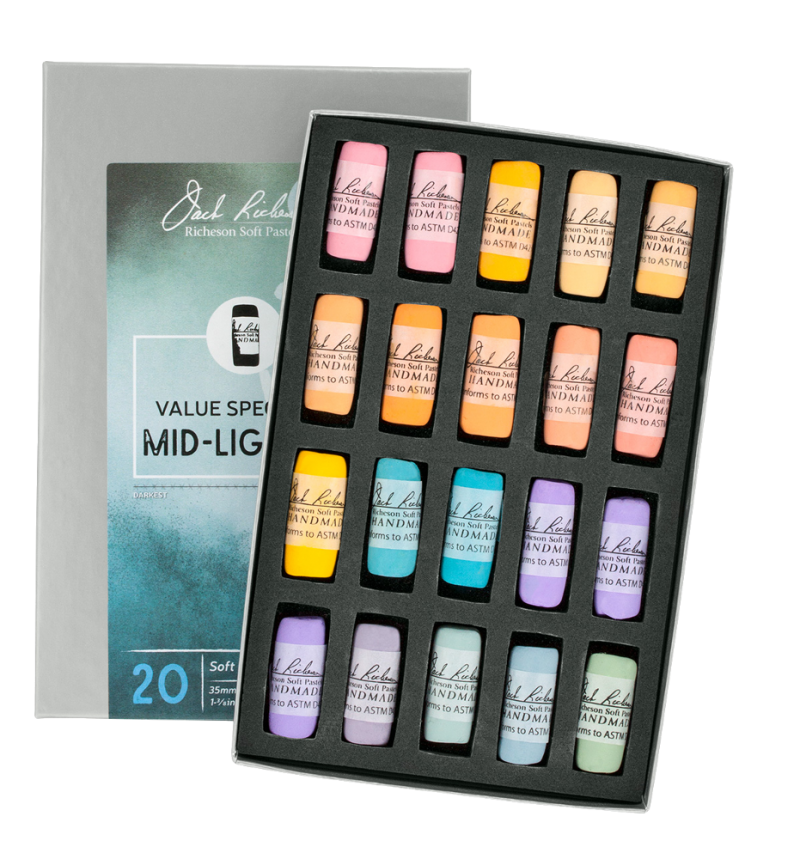 Richeson Soft Handrolled Pastels Set Of 20 - Color: Value Spectrum Mid-Lights 3