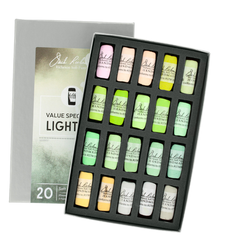 Richeson Soft Handrolled Pastels Set Of 20 - Color: Value Spectrum Lights 3