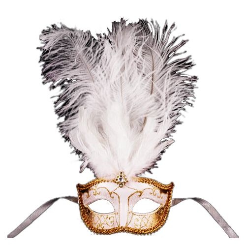 Kbw Women's Winter Wonderland Middle Feathers Venetian Mask White&Gold
