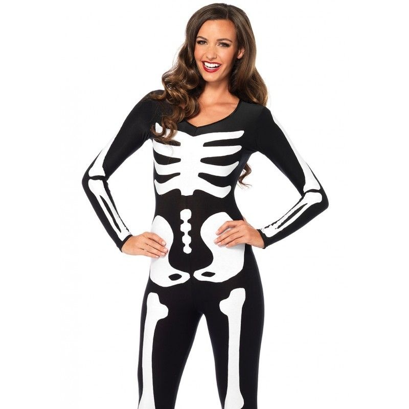 Leg Avenue Women's Spandex Printed Glow In The Dark Skeleton Catsuit Black And White Small