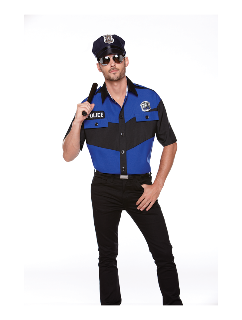Halloween Wholesalers Men's Police Fancy Dress Costume With Hat - Blue & Black