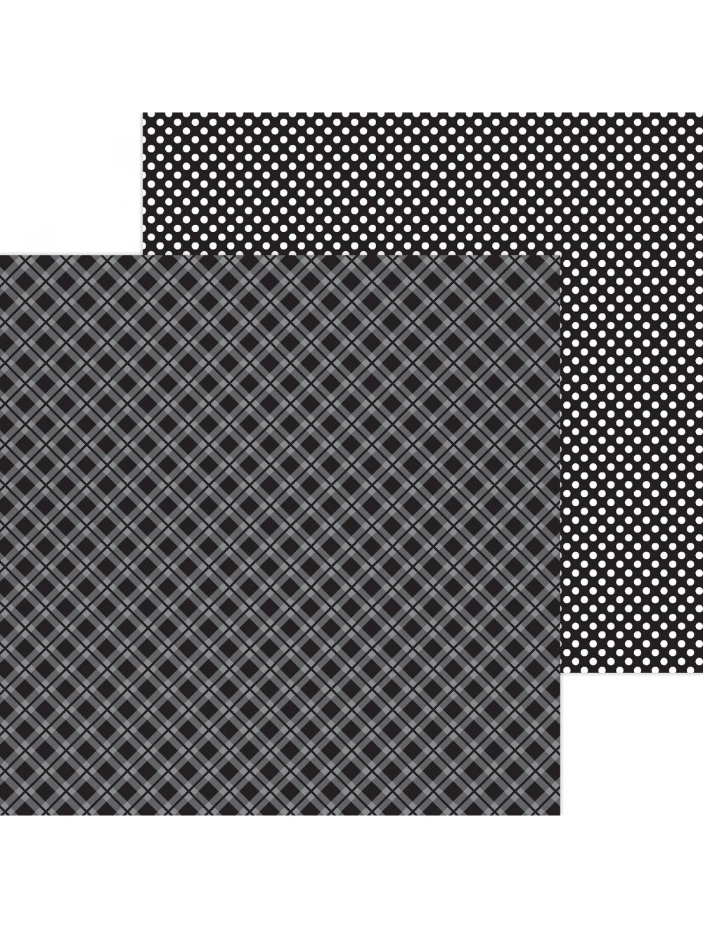 Doodlebug Petite Prints Plaid/Polka Dot Cardstock 12X12-Beetle Black -  842715081154