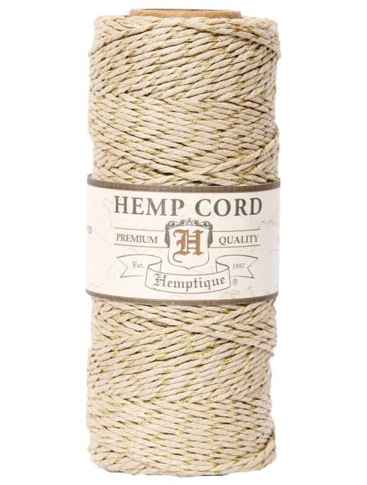 Hemptique Hemp Metallic Cord Spool 20Lb 205'-Metallic Natural Gold