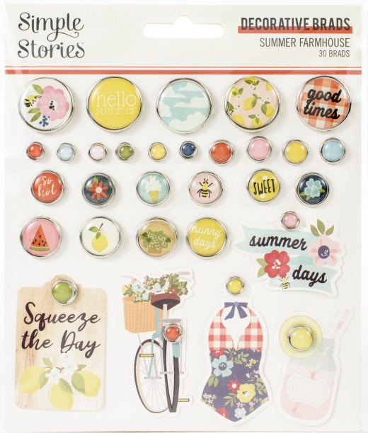Summer Farmhouse Decorative Brads 30 Per Pkg