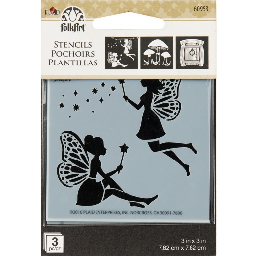 Folkart Mini Stencil 3 Inch X3 Inch 3 Per Pkg Fairy And Mushroom