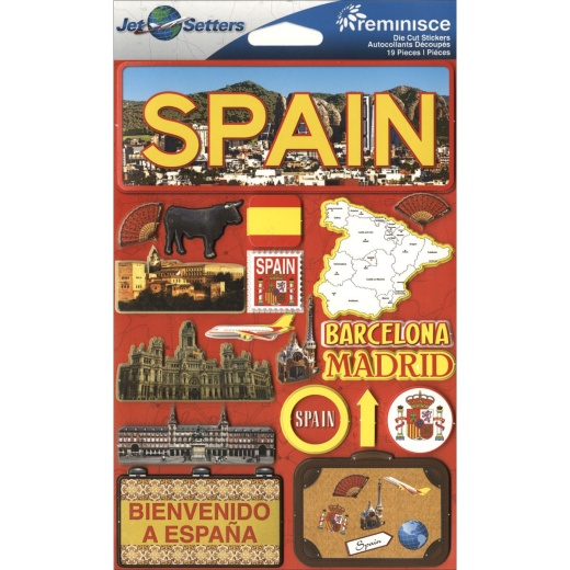 Jet Setters Country Dimensional Stickers 4.5 X7.5 Inch Spain Inch