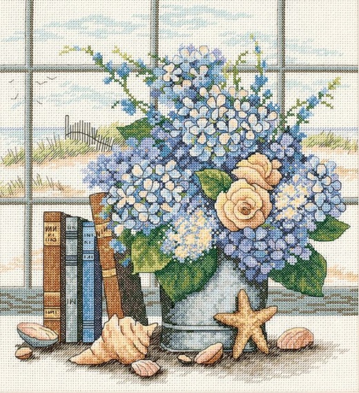 Dimensions Counted Cross Stitch Kit: Hydrangeas And Shells