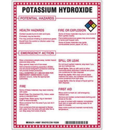 "Potassium Hydroxide Potential Hazards" Sign, 10" X 7", Fiberglass, English With Pictogram