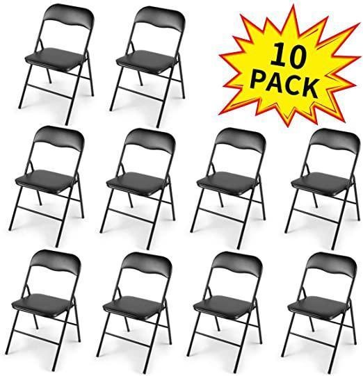 New 10-Pack Commercial Plastic Folding Chairs Stackable Wedding Party Chair Wsoft Cushion Black