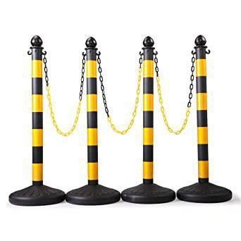 Plastic Stanchion Crowd Control Stands Post Set Barrier With Chains In Black & Yellow