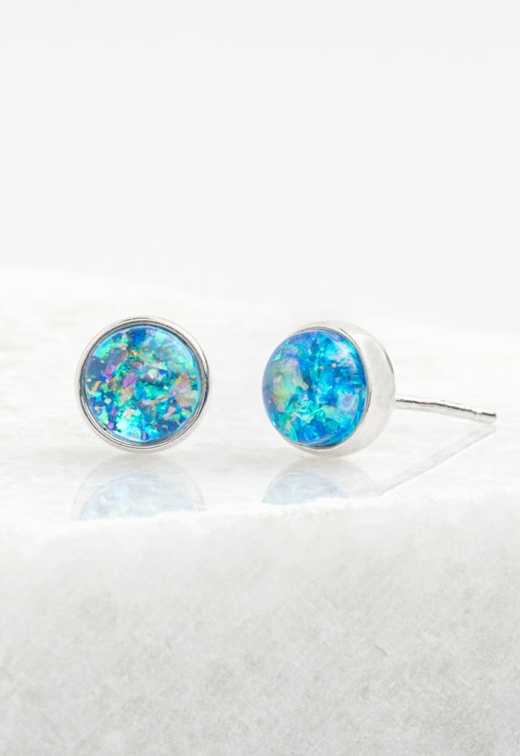 Starfish Lora Blue & Silver Opal Stud Earrings