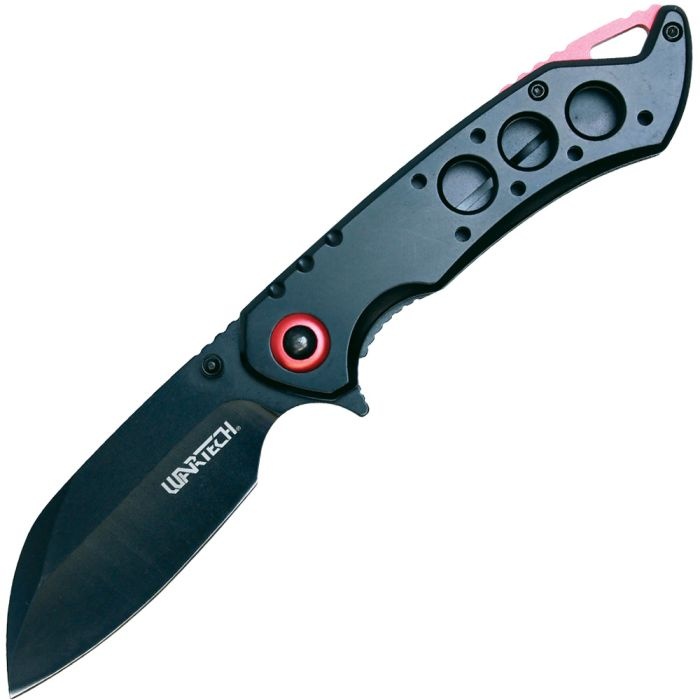Assisted Open Folding Pocket Knife, Black Handle W/ Red Accents
