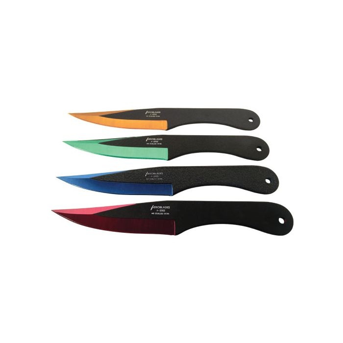 4 Piece Throwing Knife Assorted, Red, Blue, Gold, Green Color