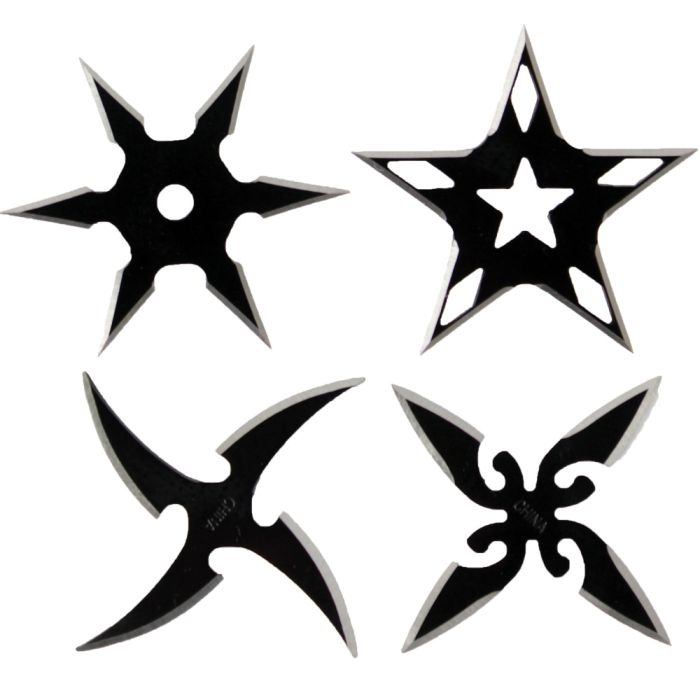 2.5” Black Steel Throwing Star With Pouch 4Pc Set