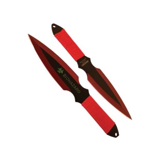 2 Piece Throwing Knife Red Color Biohazard
