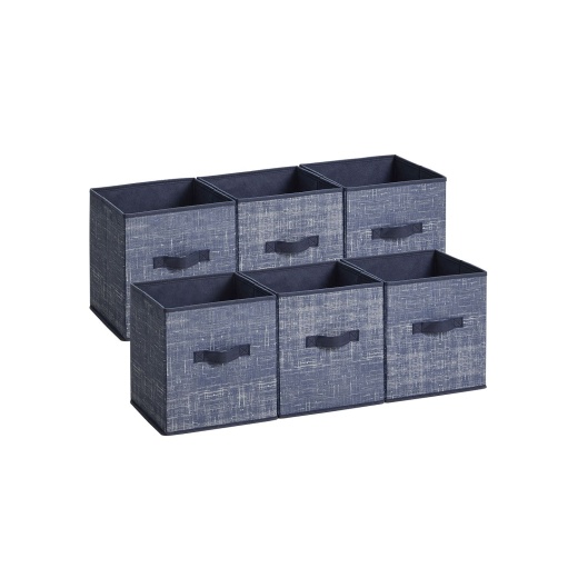 Set Of 6 Navy Blue Storage Cubes With Double Handles