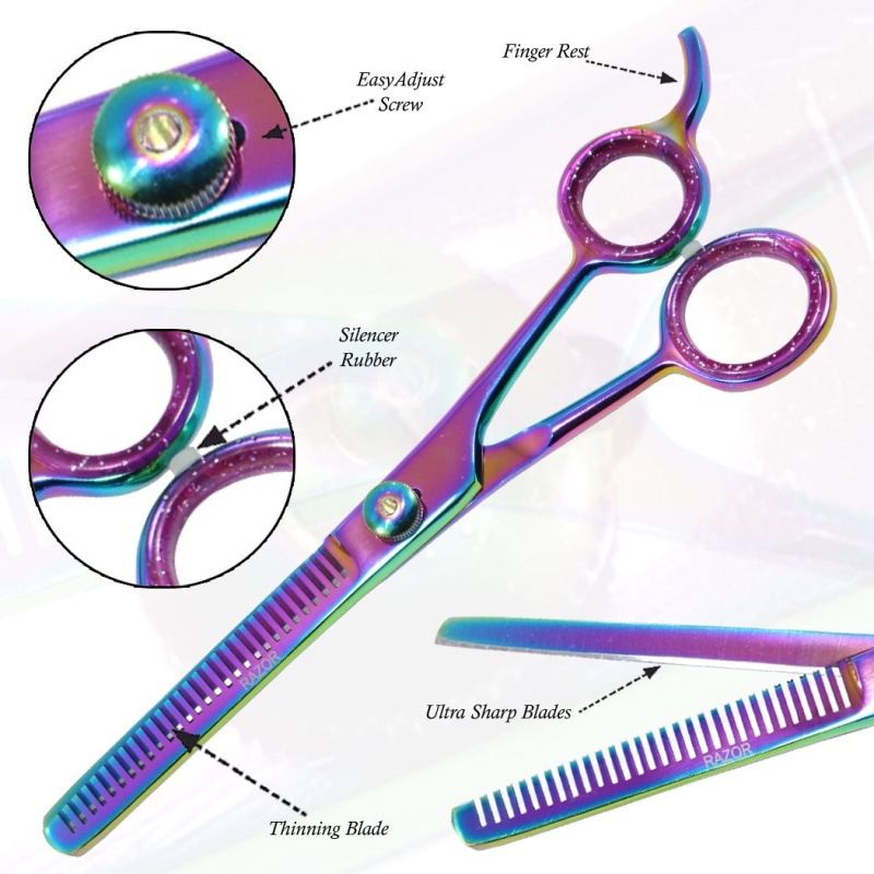 Professional Hair Cutting Multi Color Razor Edge Thinning Scissors 6.5"