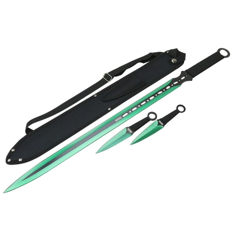 27" / 7" Green 2 Tone Blade Sword With Sheath Stainless