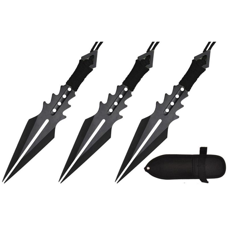 7.5" Split Blade Throwing Knife W/ Black Cord Wrapped Handle 3Pc Set