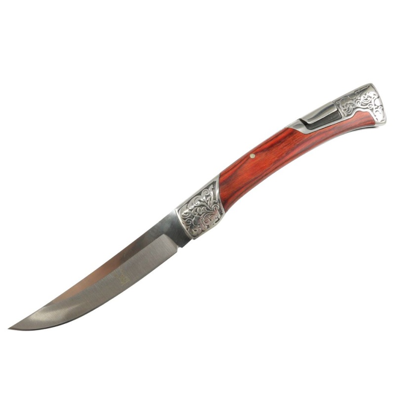 Theboneedge Red Rosewood Handle Engraved Design 9" Folding Knife 3Cr13 Steel