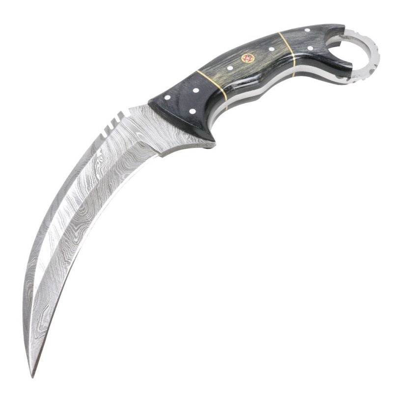 Damascus Steel Hunting Knife with Wood Handle