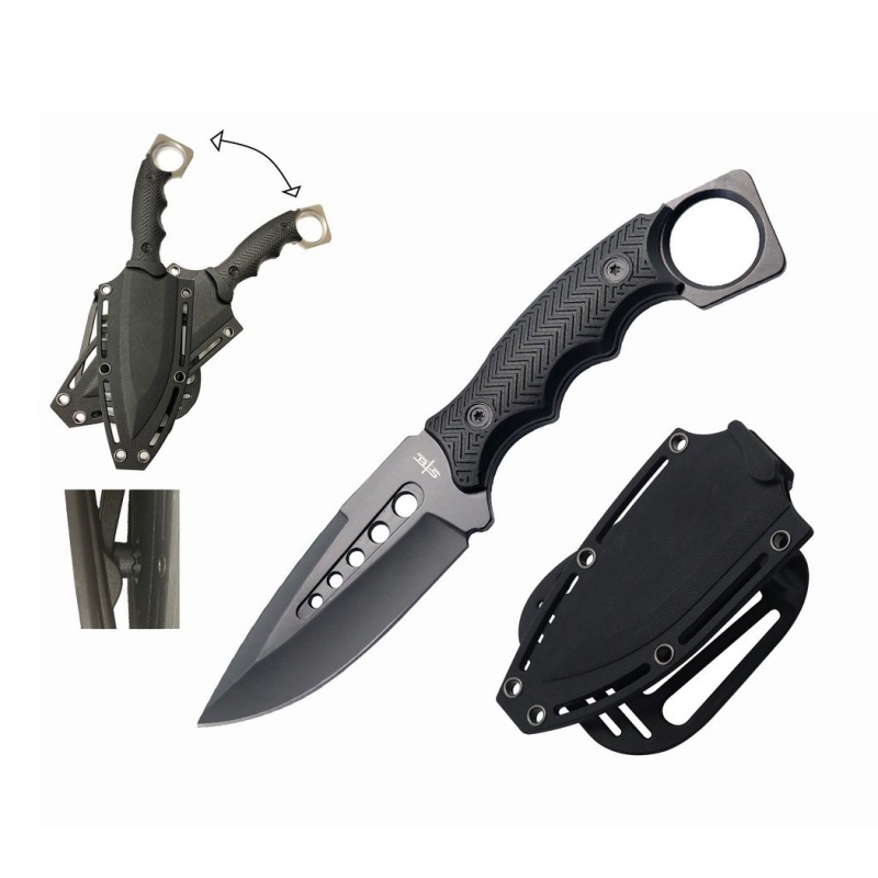 9" Full Tang Stainless Steel Black Drop Point Blade Hunting Knife W/ Abs Swivel Sheath